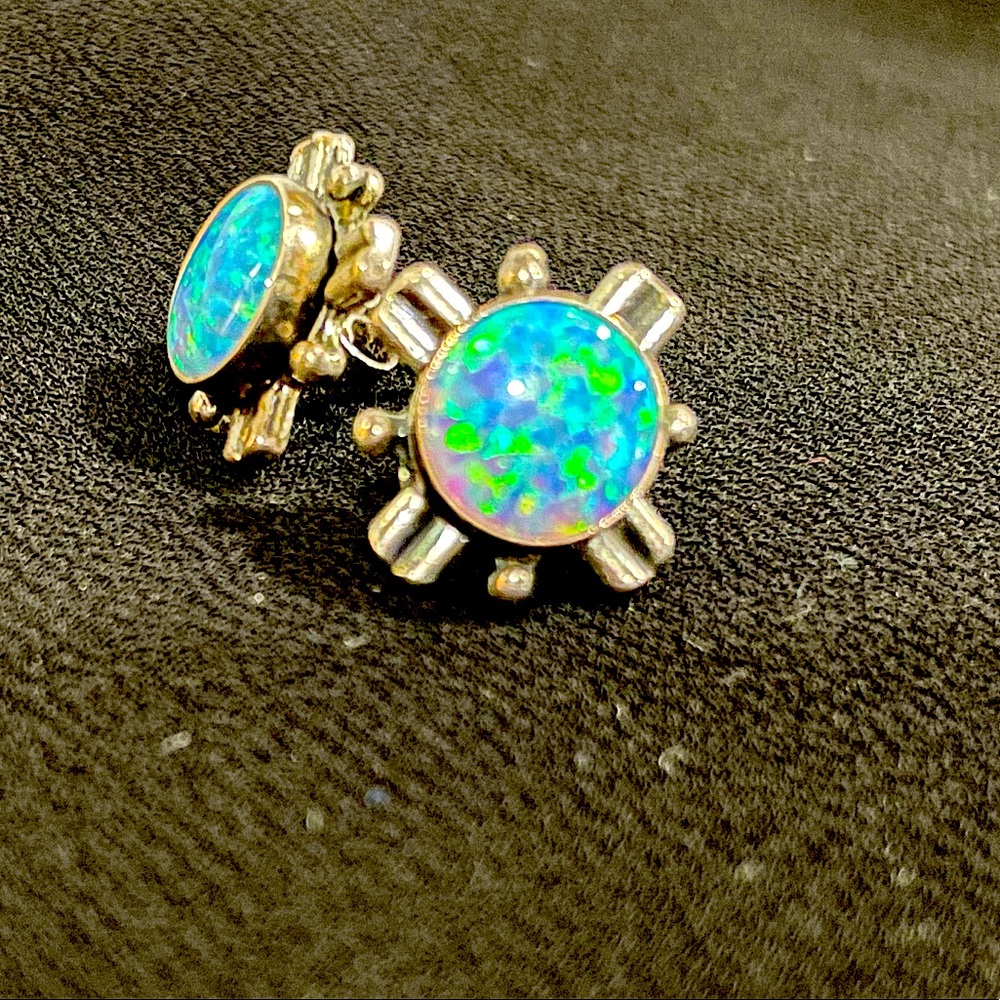 Native American Sterling Silver and Blue Opal earrings